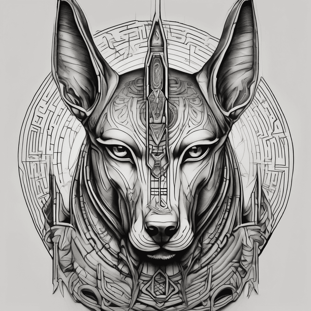 A front facing anubis hand tattoo with glyphs on my fingers and covering the whole back side of my hand