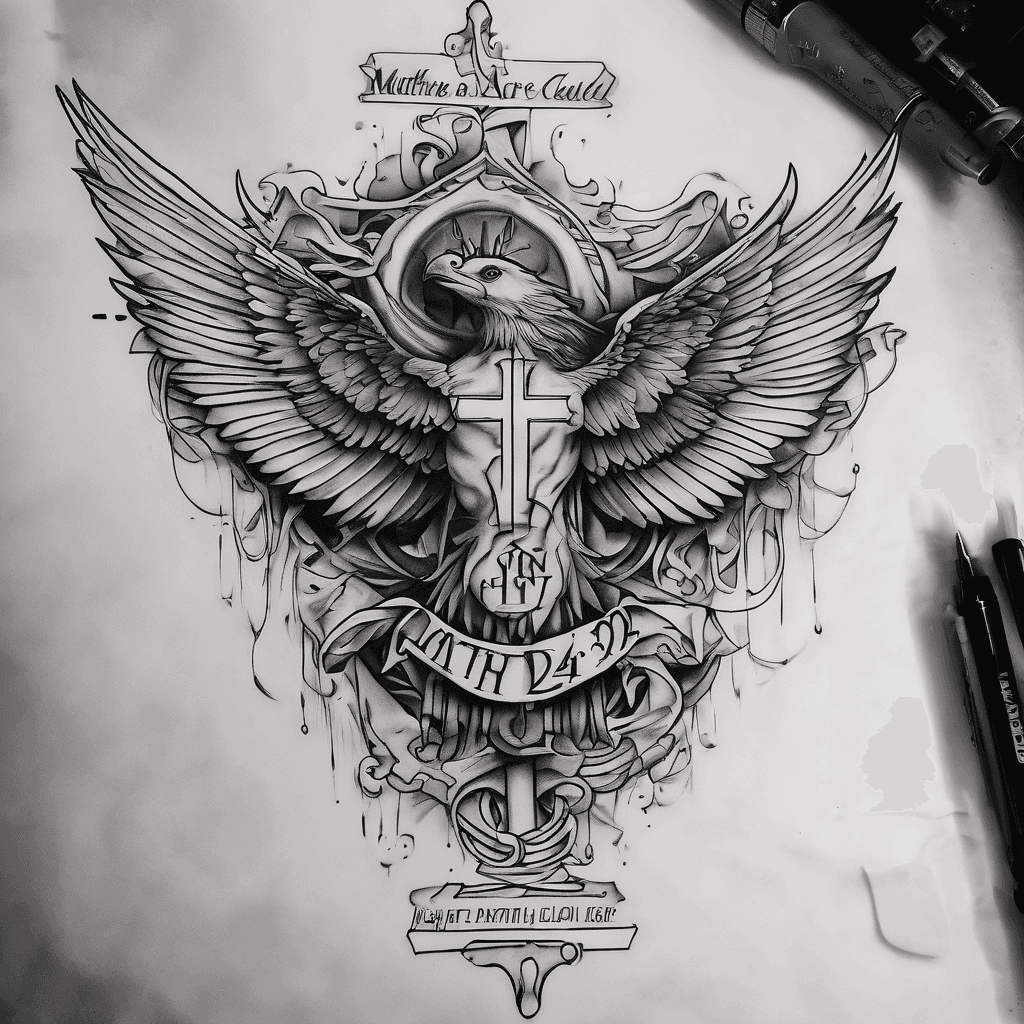 the quote “many are called but few are chosen Matthew 22:14” with the first 3 words in top then the next 2 under that then the last 2 under that on the forearm