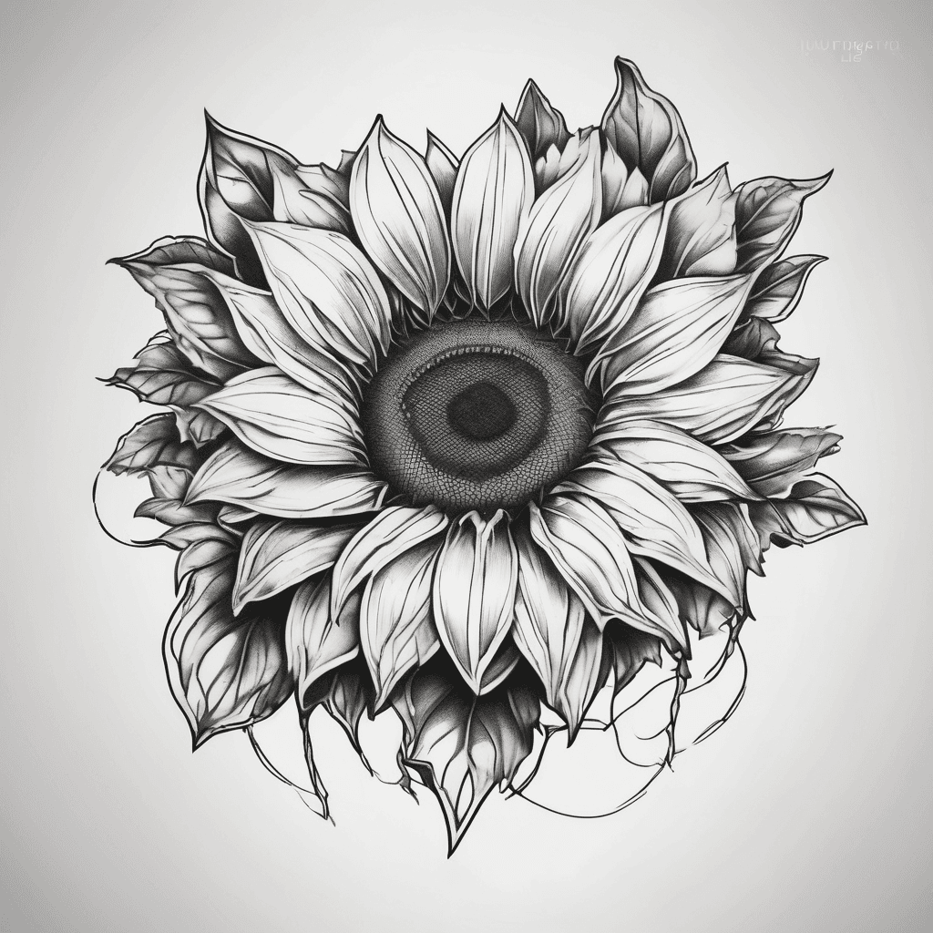 Traditional sunflower that's stem turn the shape of a heart. placement: inner forearm.
Size: between 3-4 inches
