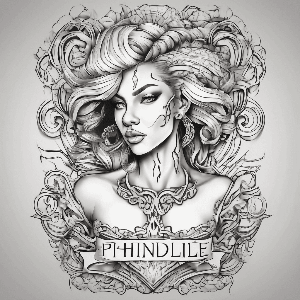 A beautiful tattoo design featuring the name "PHINDILE" in elegant lettering