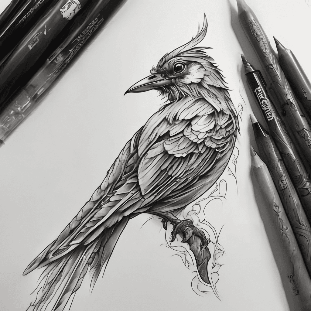 a bird with its head and beak pointed towards the base of the neck, the back & tail of the bird down the spine, the tail stopping at the lower back, wings spread across the shoulder blades