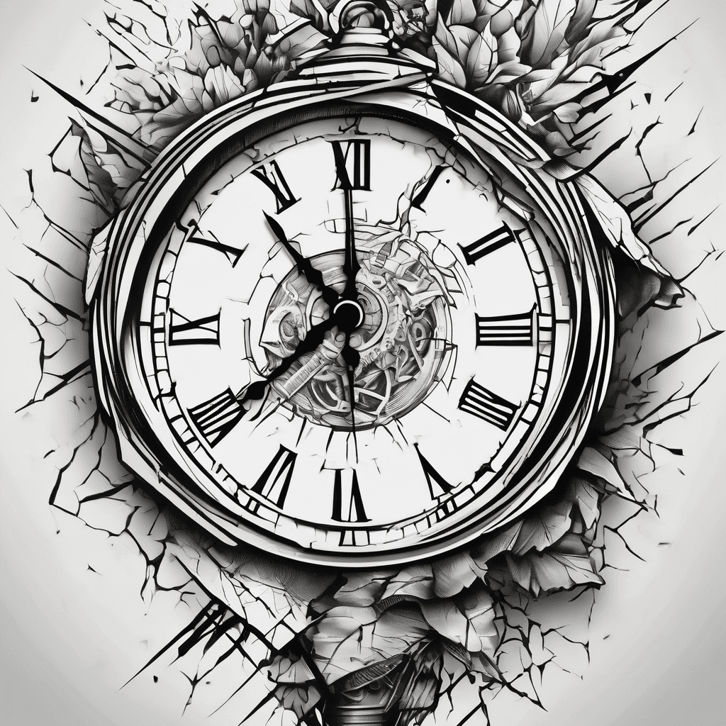 Shattered clock in black and white for a forearm
