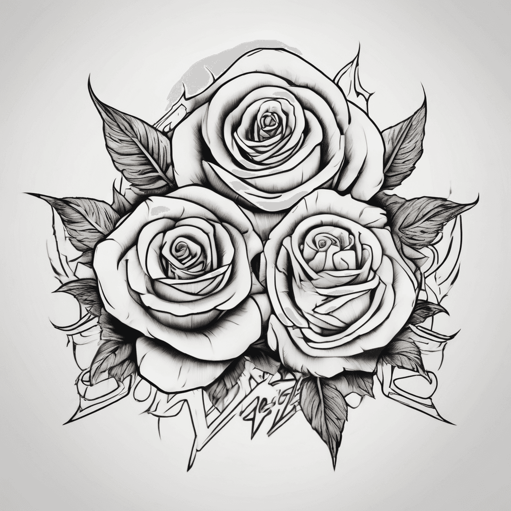 A beautiful tattoo design featuring the name Seren in elegant lettering with rosses added to them