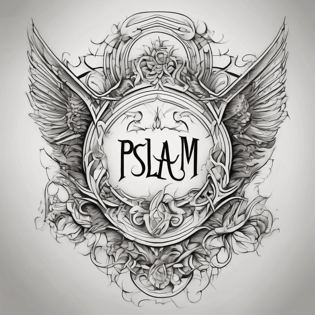 A beautiful tattoo design featuring the name "pslam" in elegant lettering