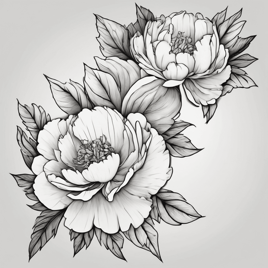 Peonies connecting across shoulder and down back in s curve