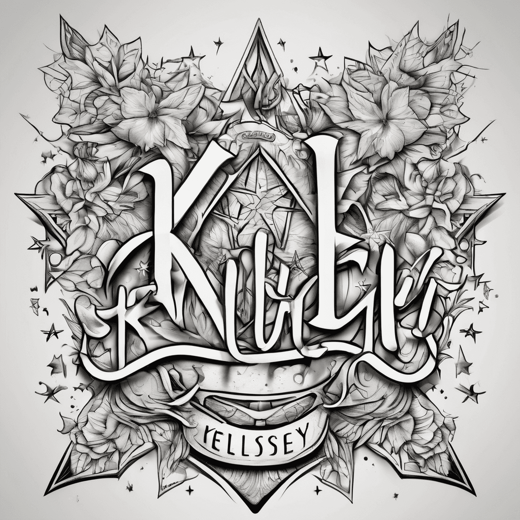 The name Kelsey and elegant lettering with stars