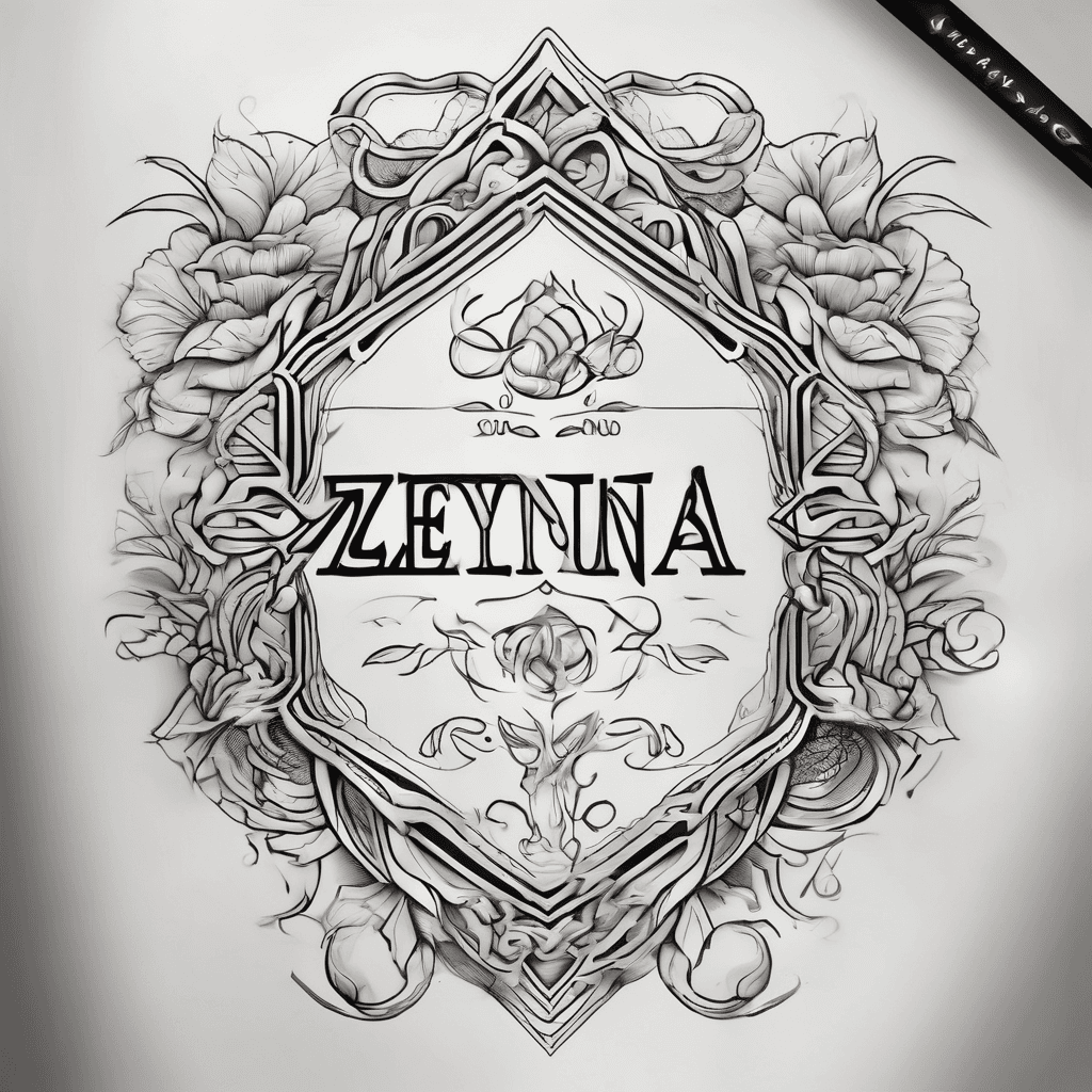 A beautiful tattoo design featuring the name "Zeyna" in elegant lettering