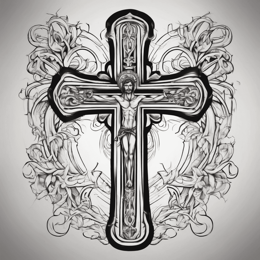Make a tattoo of a cross with the last name Rivera in cursive
