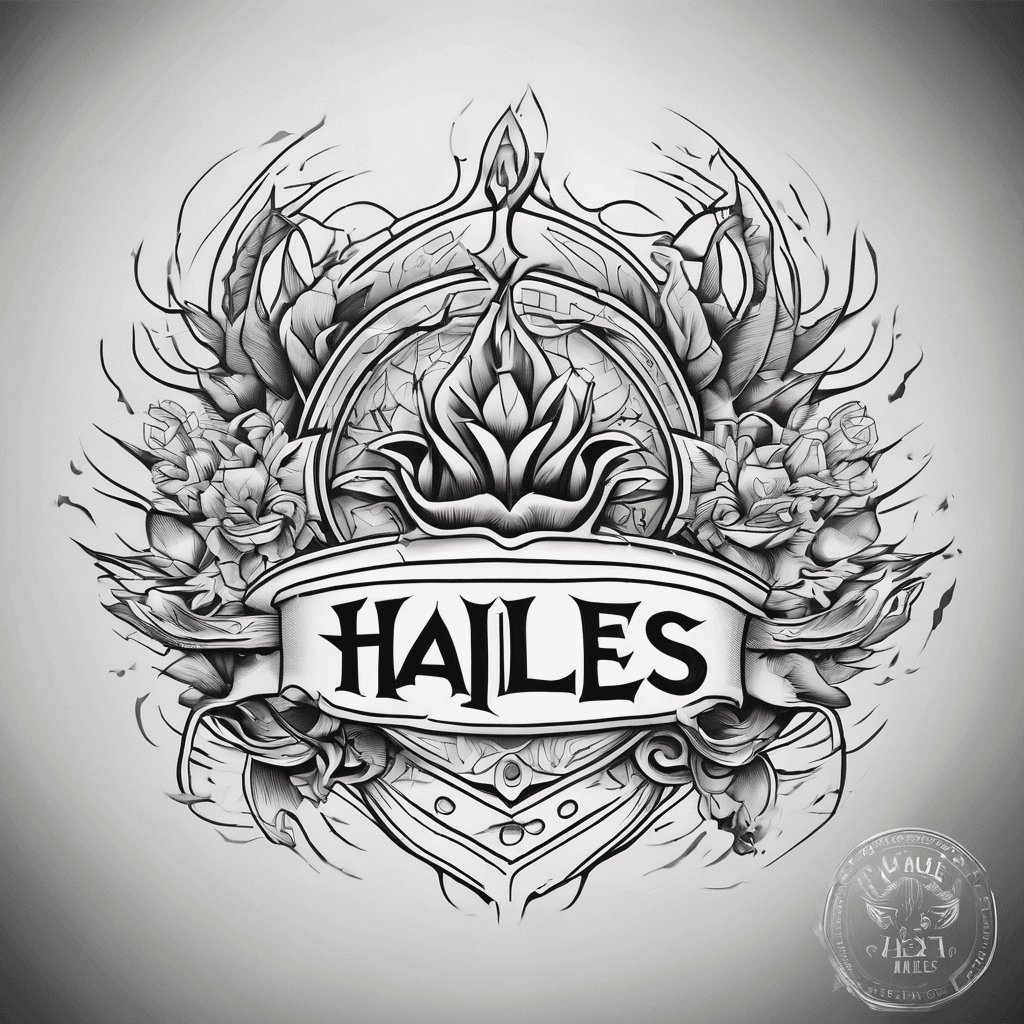 A tattoo concept featuring the name "Hailes" in Sacramento lettering