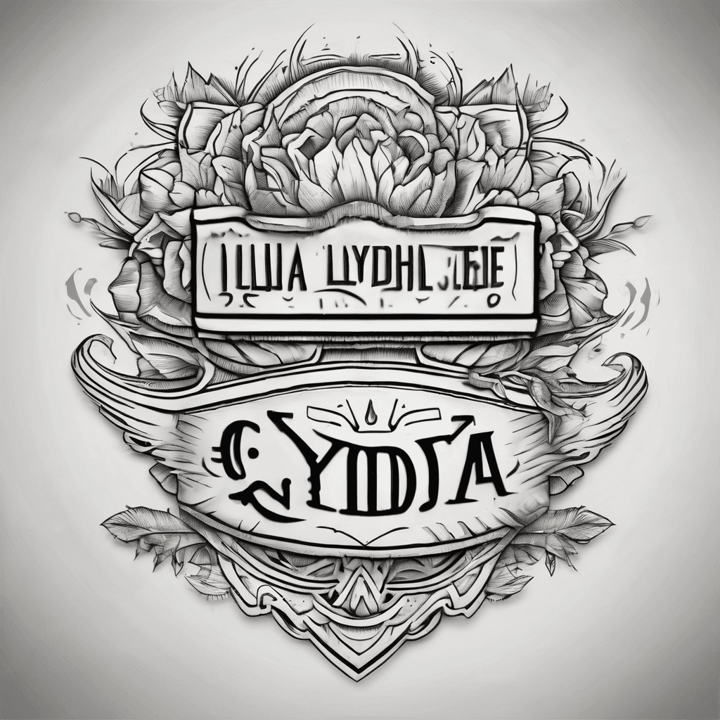 A tattoo concept featuring the name "LYDIA" in Great Vibes lettering