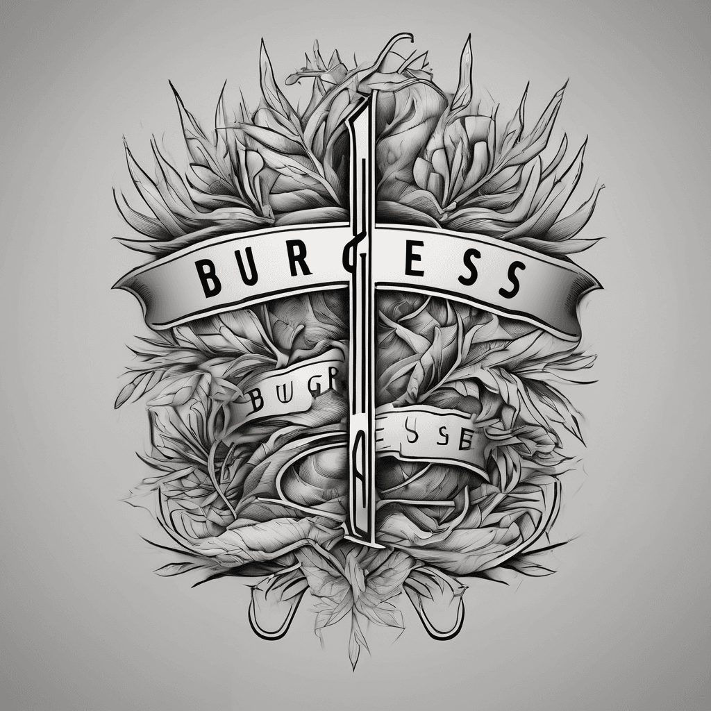 A tattoo concept featuring the name "Burgess" in Pinyon Script lettering