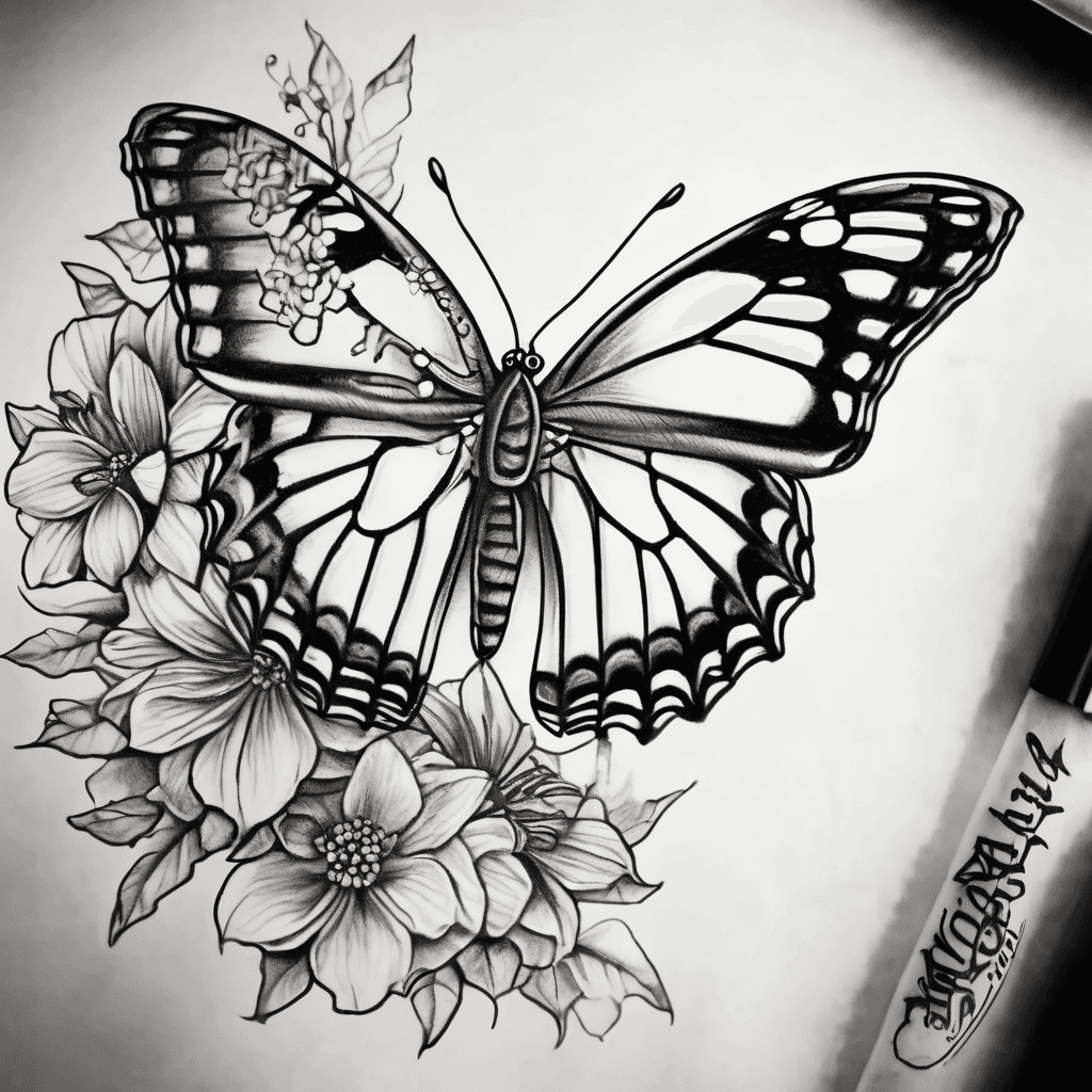 I want a butterfly tattoo and on the right wing up the top i want it with april and july birth flowers and the bottom of that wing to be a normal butterfly and on the opposite side i want the bottom wing to be February and septemeber birth flowers and the top normal butterfly