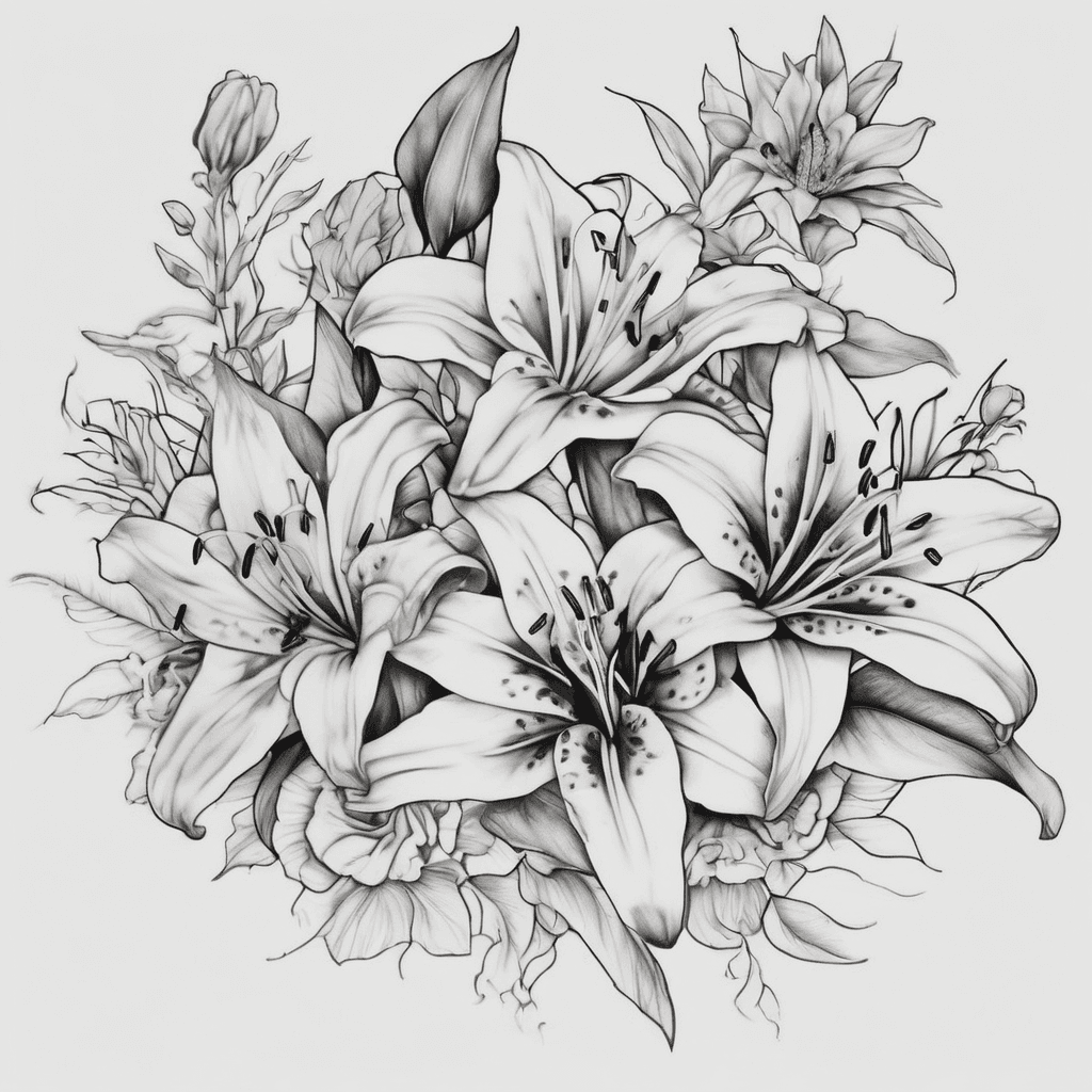 I want flowers like lilies and January's February April June July November and December birthday flowers and also have names on each of those flowers I will also want it maybe from shoulder to arm and have a scripture God is within her she will not fall amd have some cheetah print and over all floral vibes
