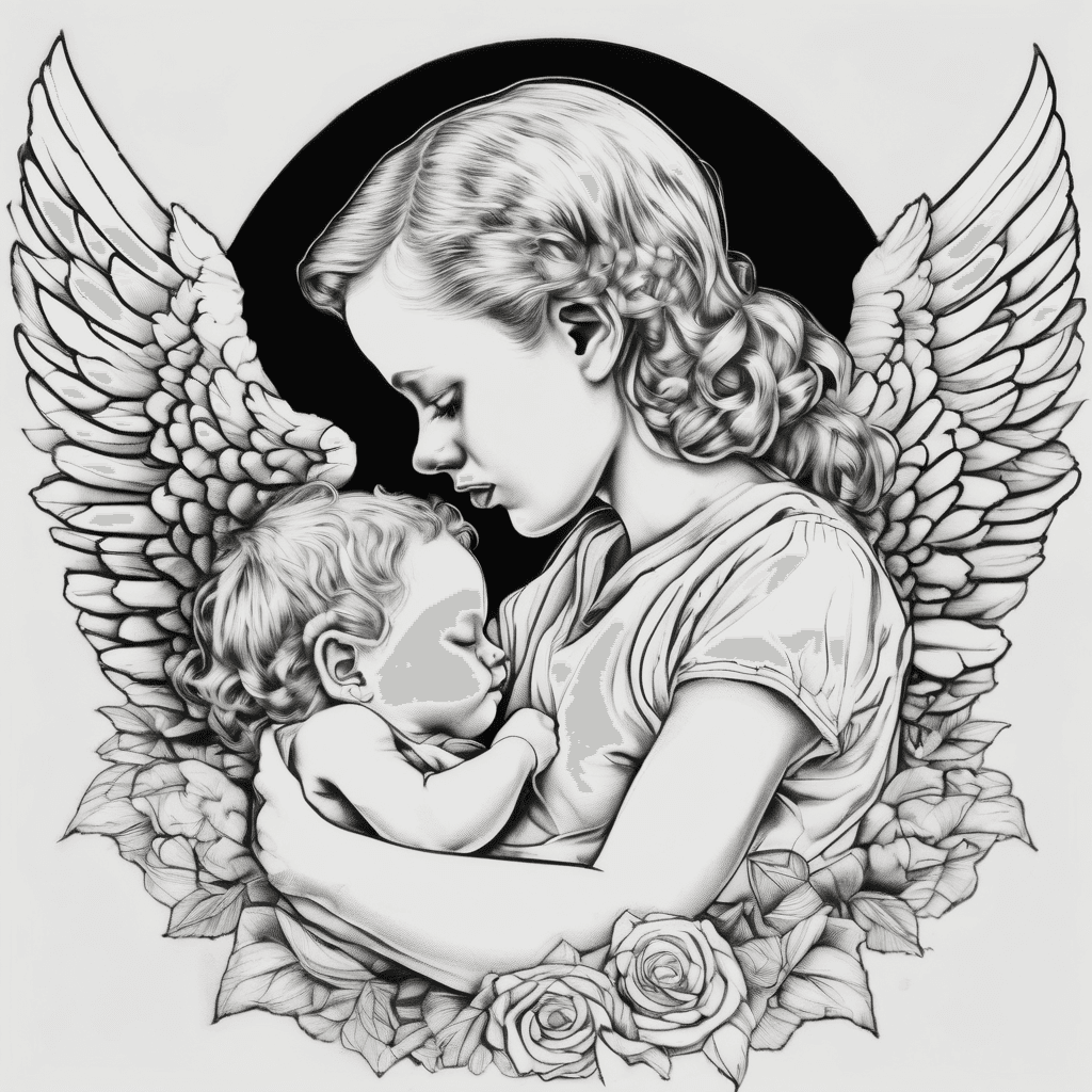 A angel holding her little brother and baby sister with the names
Dottie-leigh
Hudons-lee
Lottie-elaine