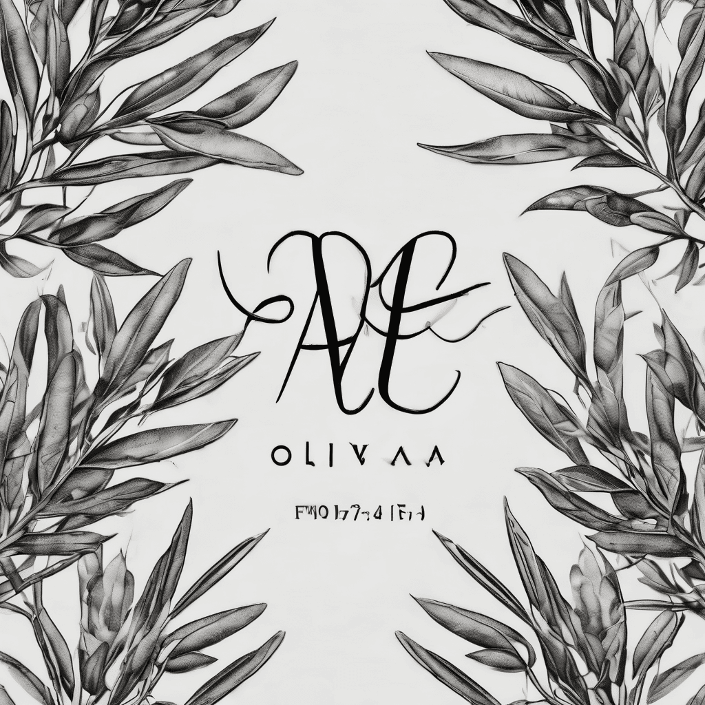Two fine line olive branches surrounding the word ἐγκεντρίζω