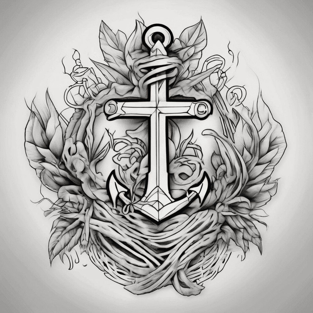 A tattoo concept featuring the name "Joél Mateo" in Pinyon Script lettering and incorporate a heart shape and an anchor and cross