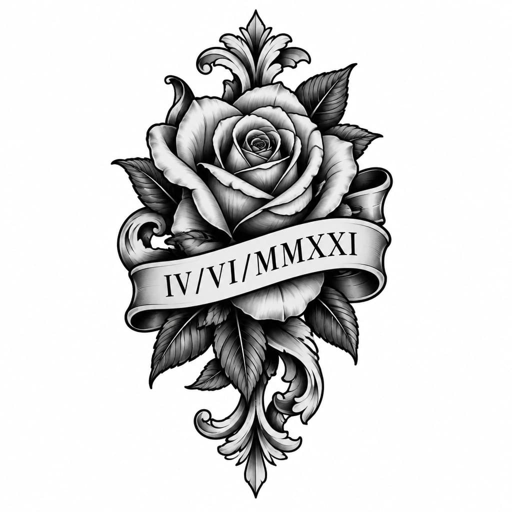 IV/VI/MMXXI thigh tattoo