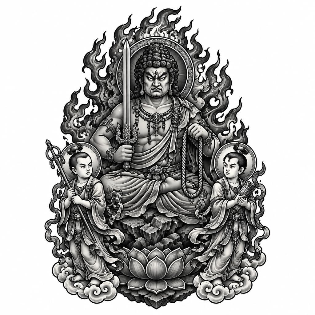 不动明王二童子通背