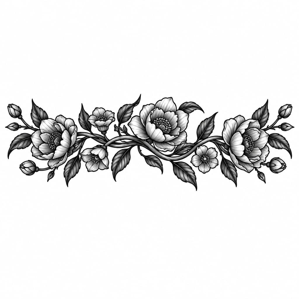 Flowers with stems intertwined from hip to hip on lower back
