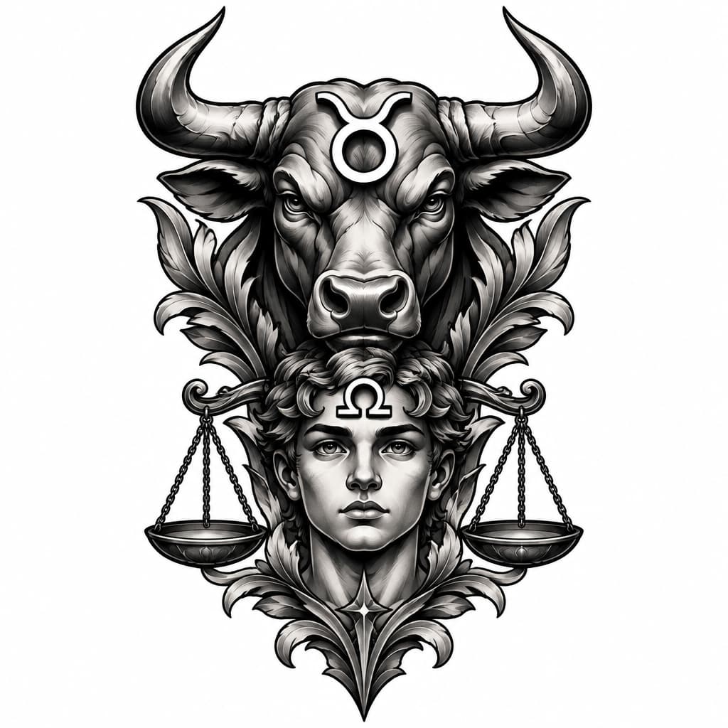 Taurus dad and Libra son full front neck tattoo