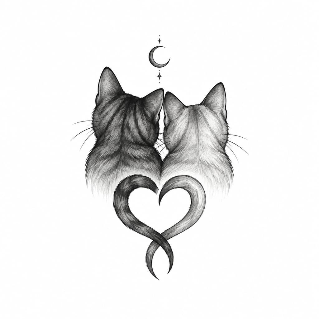 my best friend and I used to say we were sister cats. it came from a card she sent me that said "I had a dream we were sisters, we were also cats." She died in May and i want a simple, line art tattoo that represents this concept. I don't know if I want full cats, but I'm open to it. possibly just ears or heads. I want some ideas to compare.