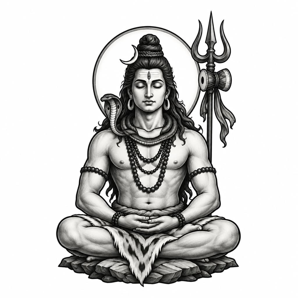 Shiva, traditional style, minimalist. Highlighting serenity, stability and unshakability