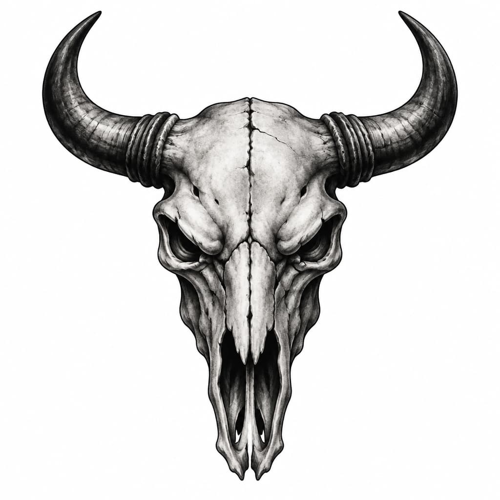 Angry Bull skull above the knee