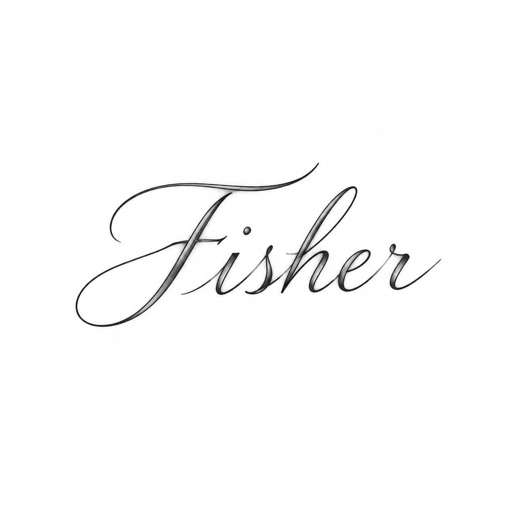 Fine line tattoo using the name Fisher