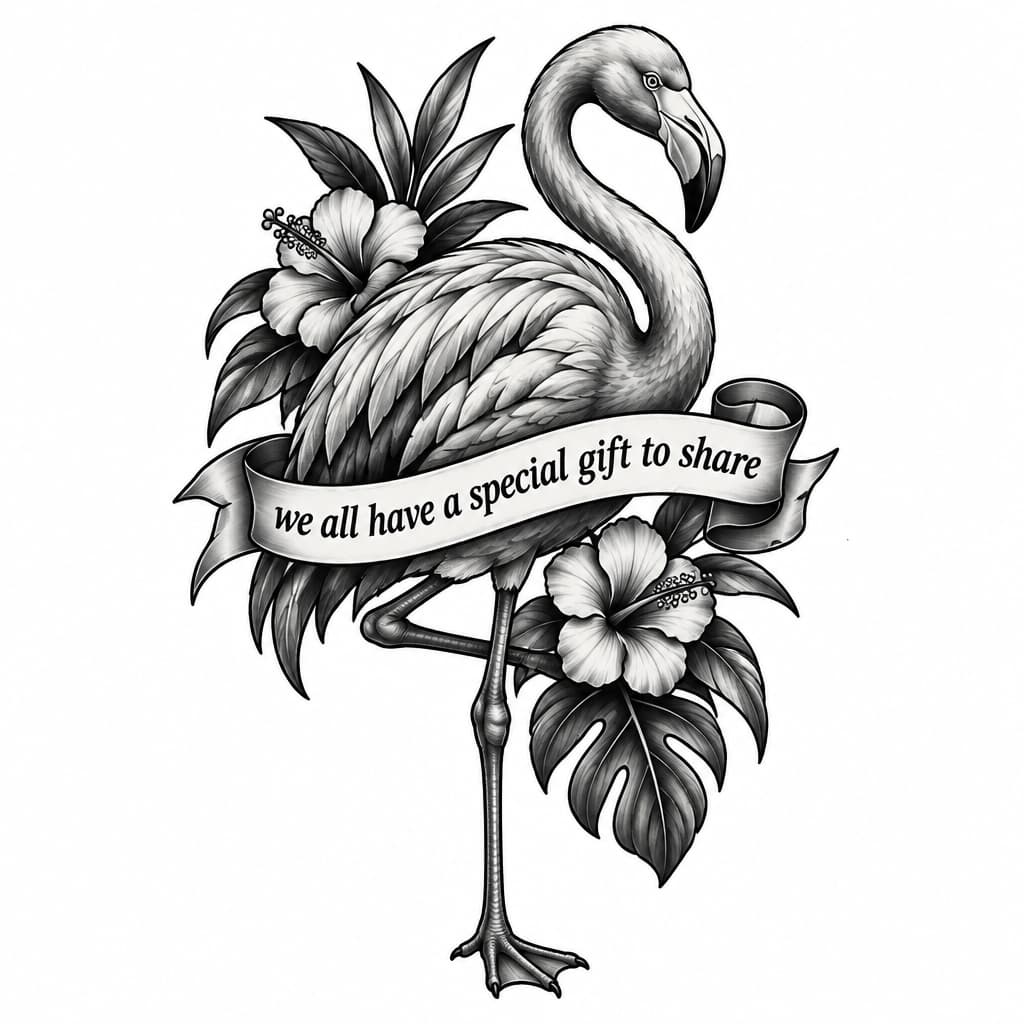 Flamingo with the quote we all have a special gift to share