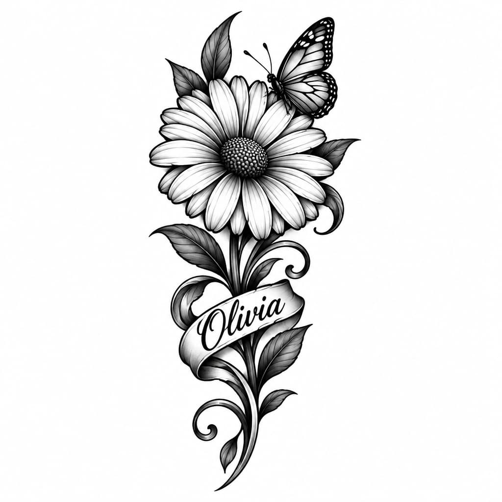 I have a single daisy on the back of my forearm. It is my granddaughters birth flower. Her name is Olivia. I want something different and unique that goes well with it