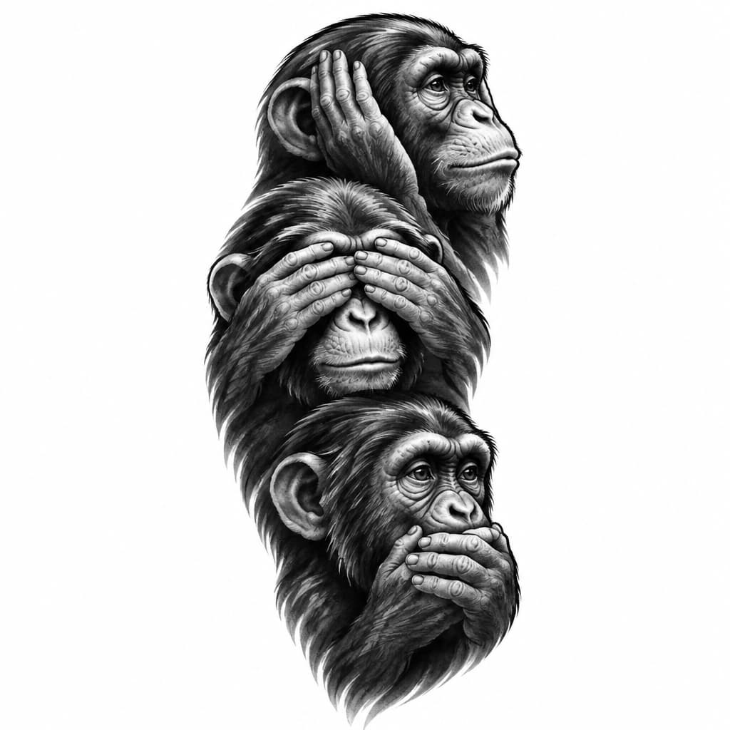 Here no evil see no evil speak no evil tattoo for the side of face by ear