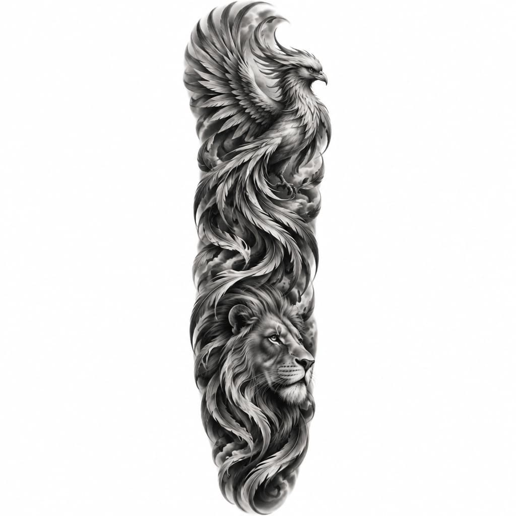 i already have my outer arm sleeve complete. i want inner sleeve completed. On my outer arm i have a lion and phoenix. I am look for a seamless connection on my inner sleeve.