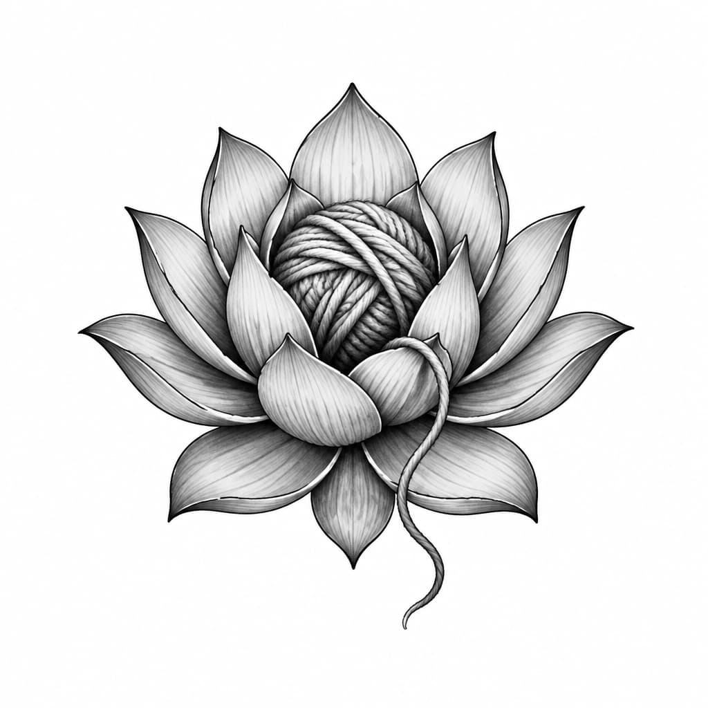 a fine-line lotto flower with a crochet yarn in the middle