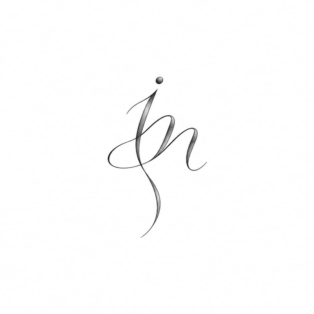 lowercase i and m merged into a single abstract monogram, ultra fine line, elegant feminine habdwritten