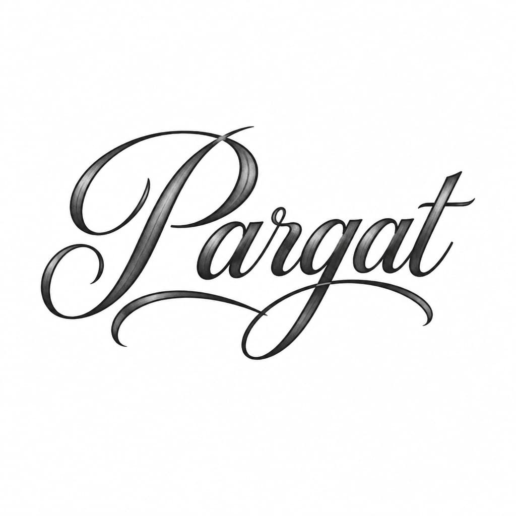 A tattoo concept featuring the name "Pargat" in Great Vibes lettering