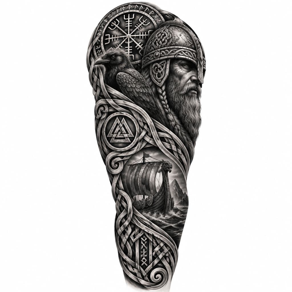 lets do a Viking Design on the arm and shoulder. with viking patterns and a little bit of symbols