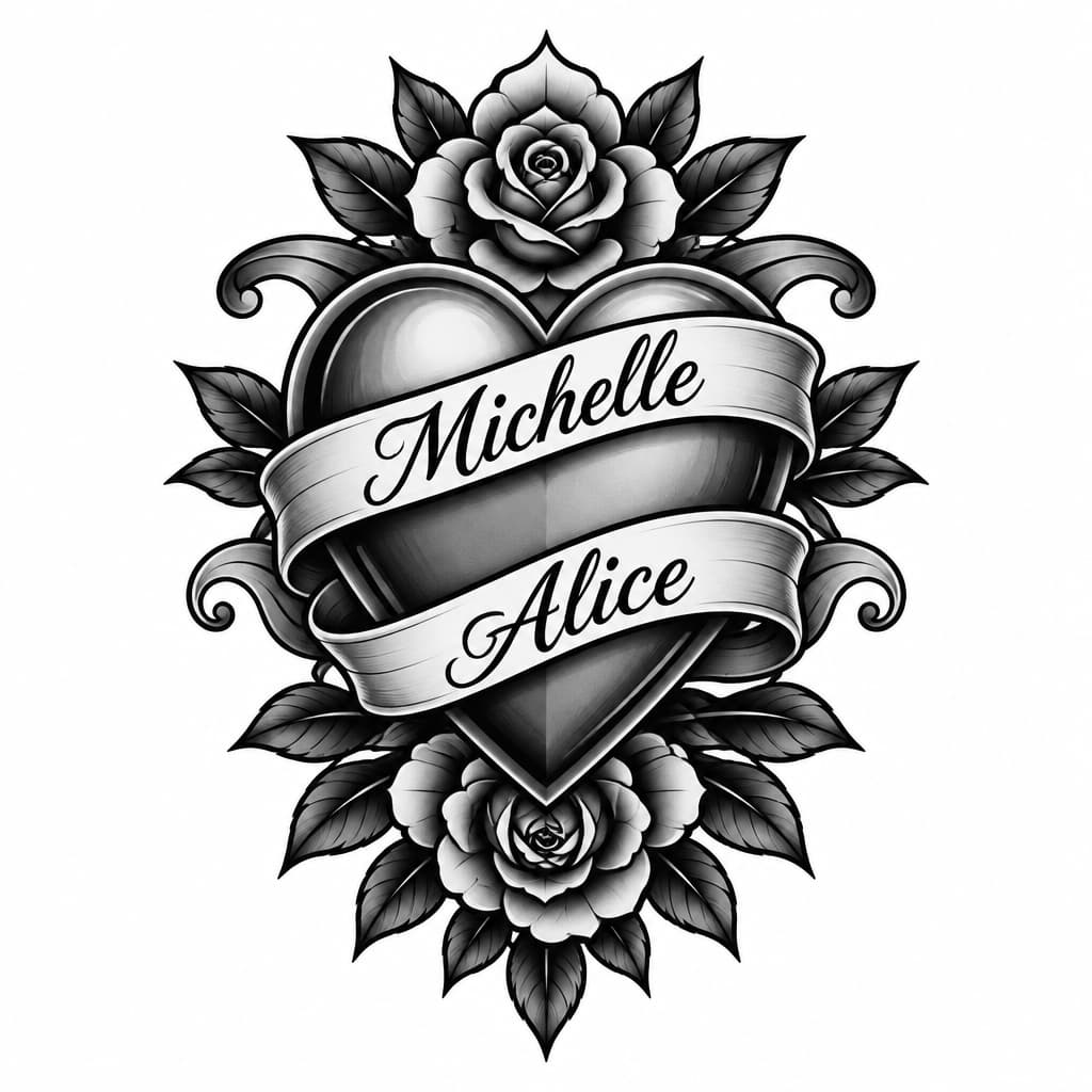 A heart tattoo on my chest with the names Michelle and Alice included