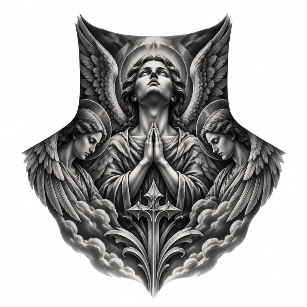 Full Neck tattoo with angels