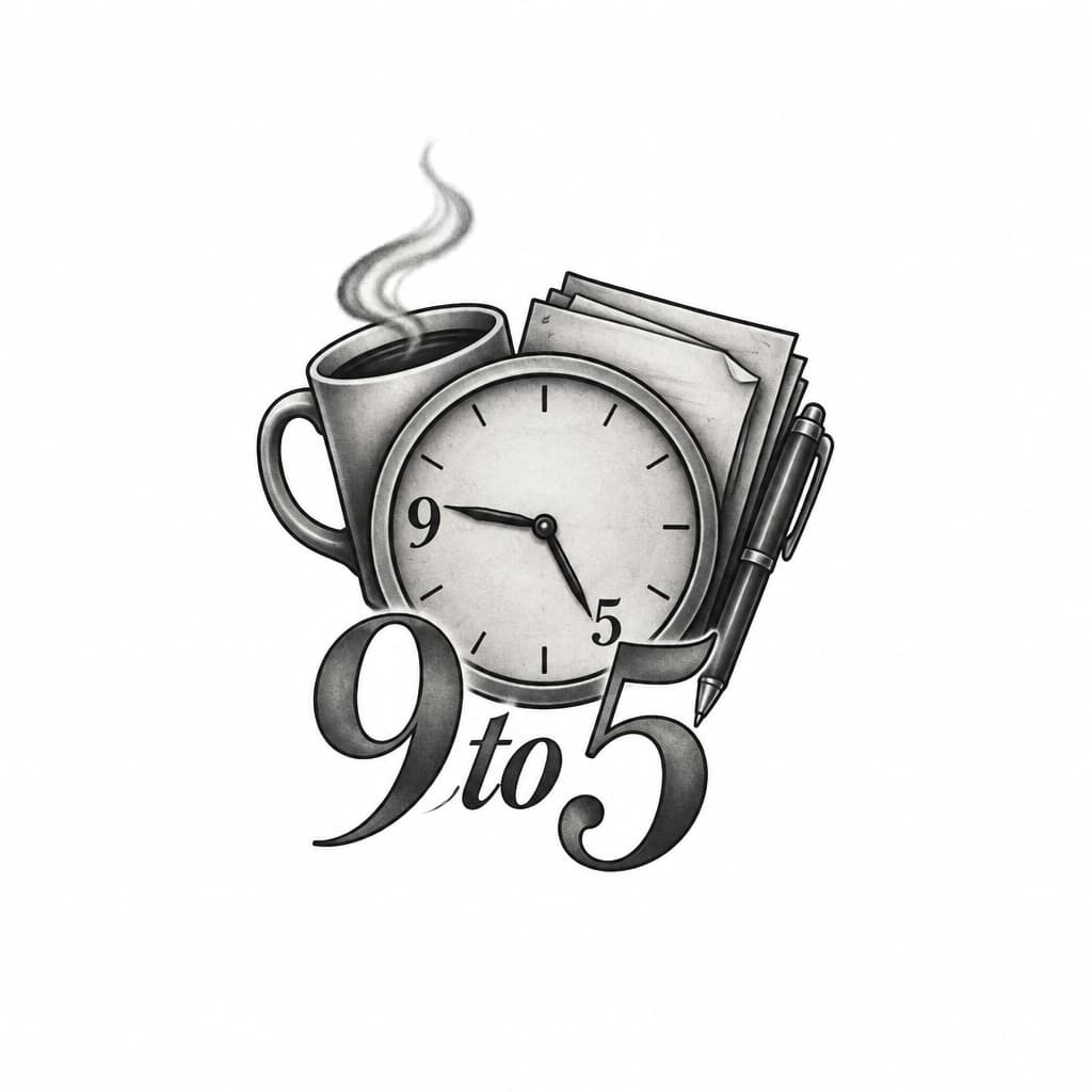 Create a “9 to 5” tattoo design that solid black but not bold