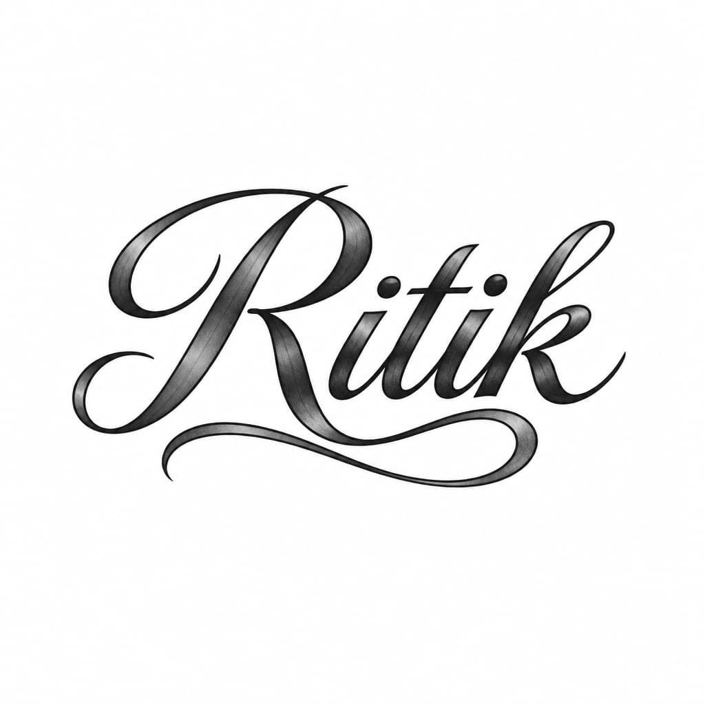 A tattoo concept featuring the name "Ritik" in Great Vibes lettering