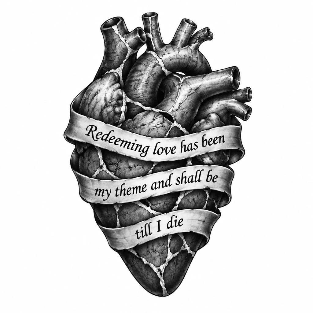 I want a human kintsugi heart with the Lyrics of a hymn "Redeeming love has been my theme and shall be till I die"
