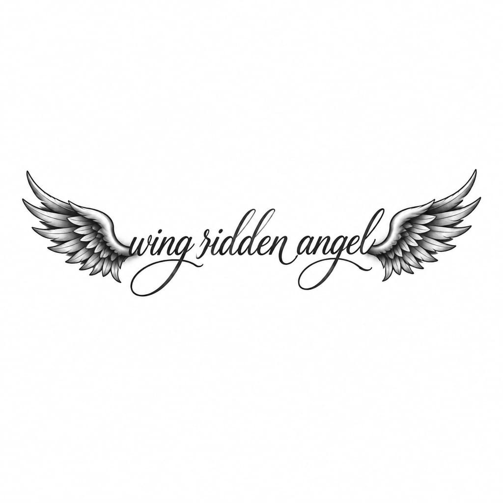 For a small wrist tattoo I want cursive writing wing ridden angel the word with ornamental angel wings on the out side of the word
