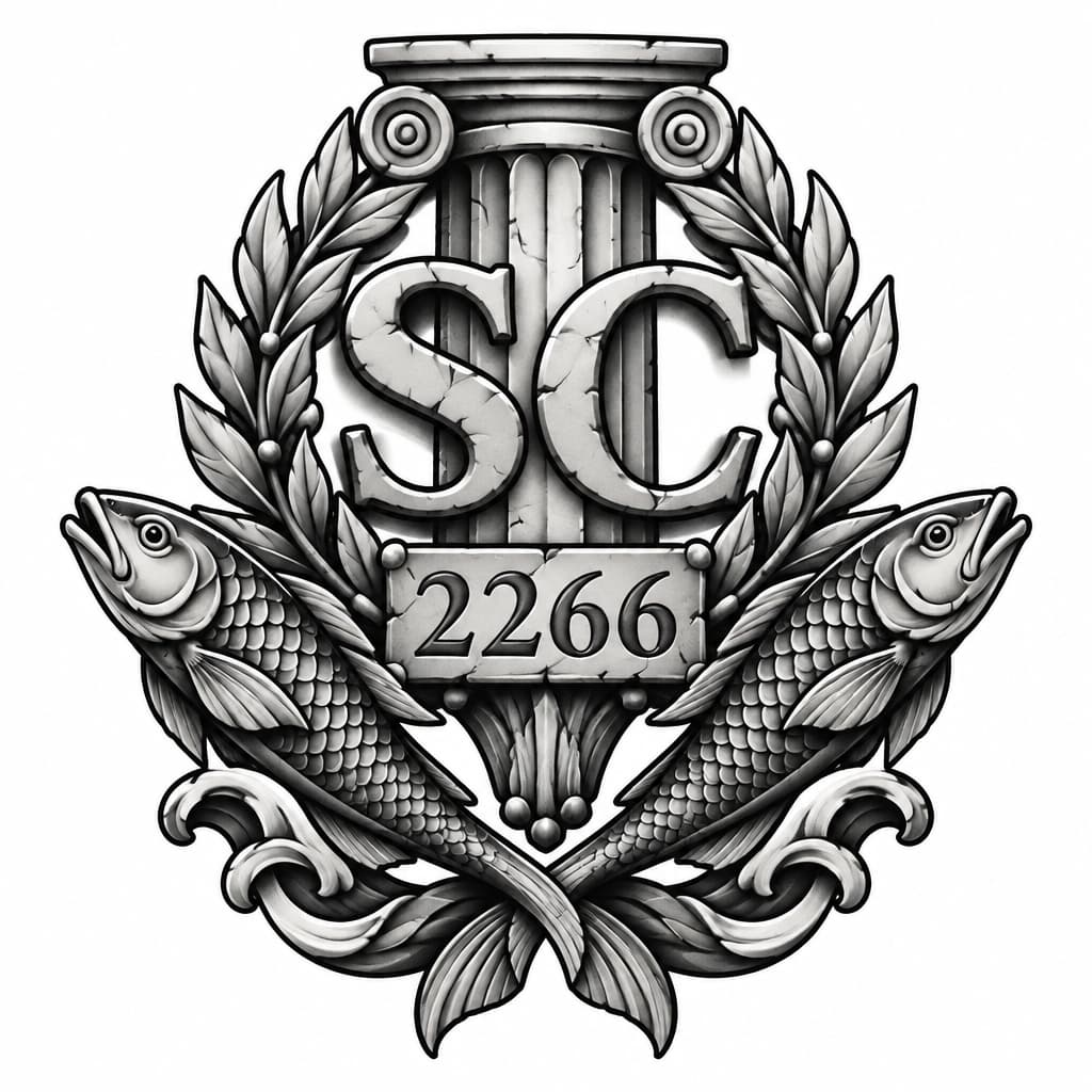 Ancients Roman style displaying 2266 letters SC and the pieces style fish