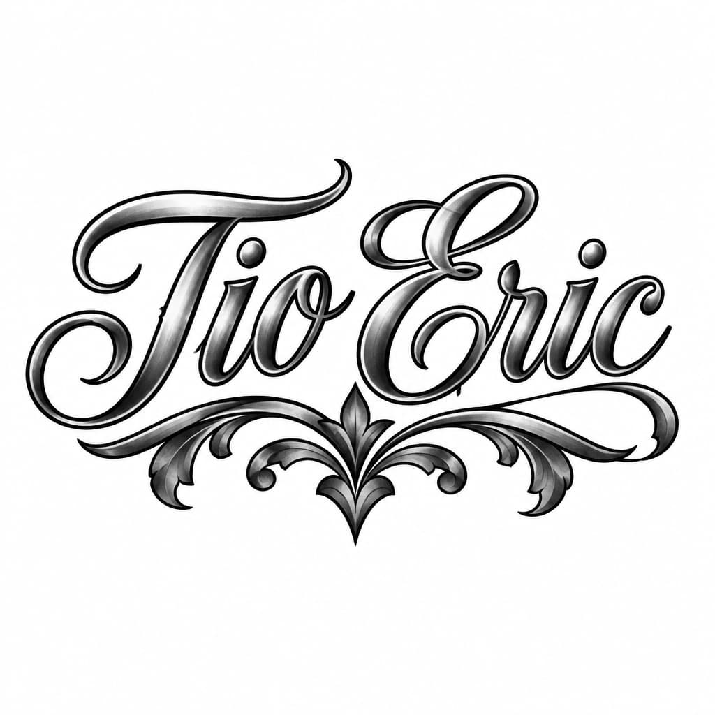 A tattoo concept featuring the name "Tio Eric " in Great Vibes lettering