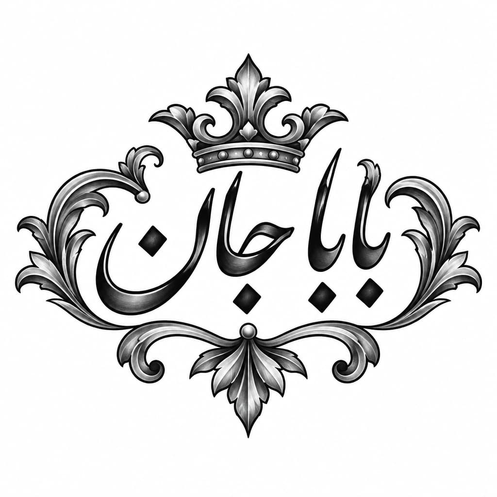 A tattoo concept featuring the name "بابا جان " in Great Vibes lettering
