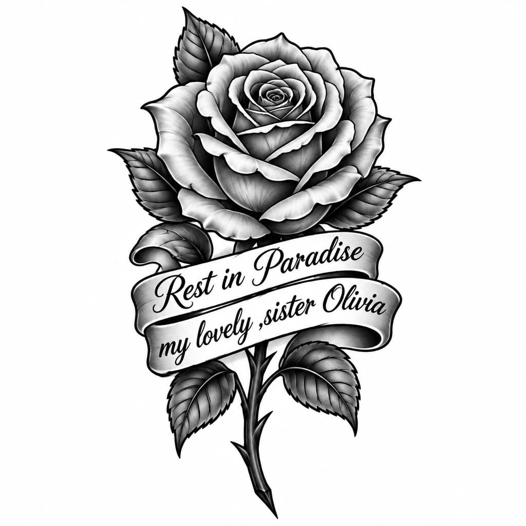 A single rose with Rest in Paradise my lovely ,sister Olivia