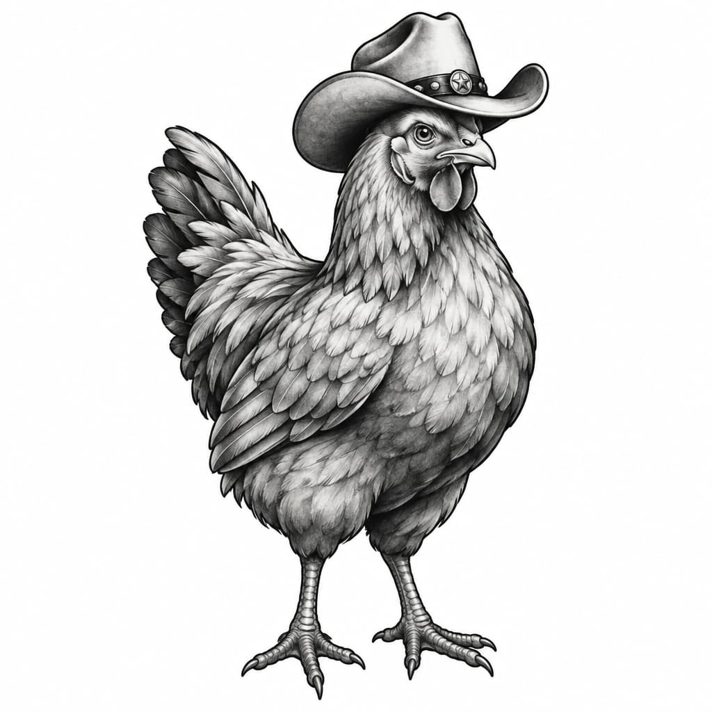 chicken with cowboy hat