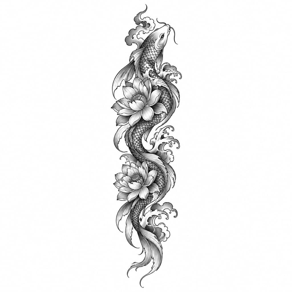 I want an elegant, feminine, and eye-catching tattoo design for a woman’s spine. It should be delicate, sensual, and beautifully follow the natural curve of the spine, with fine lines and intricate details. The design should look graceful, unique, and timeless.