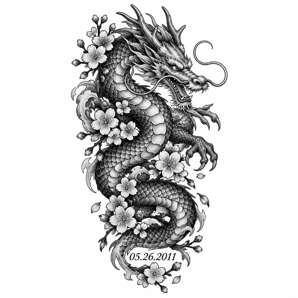 Japanese dragon with cherry blossoms 05.26.2011