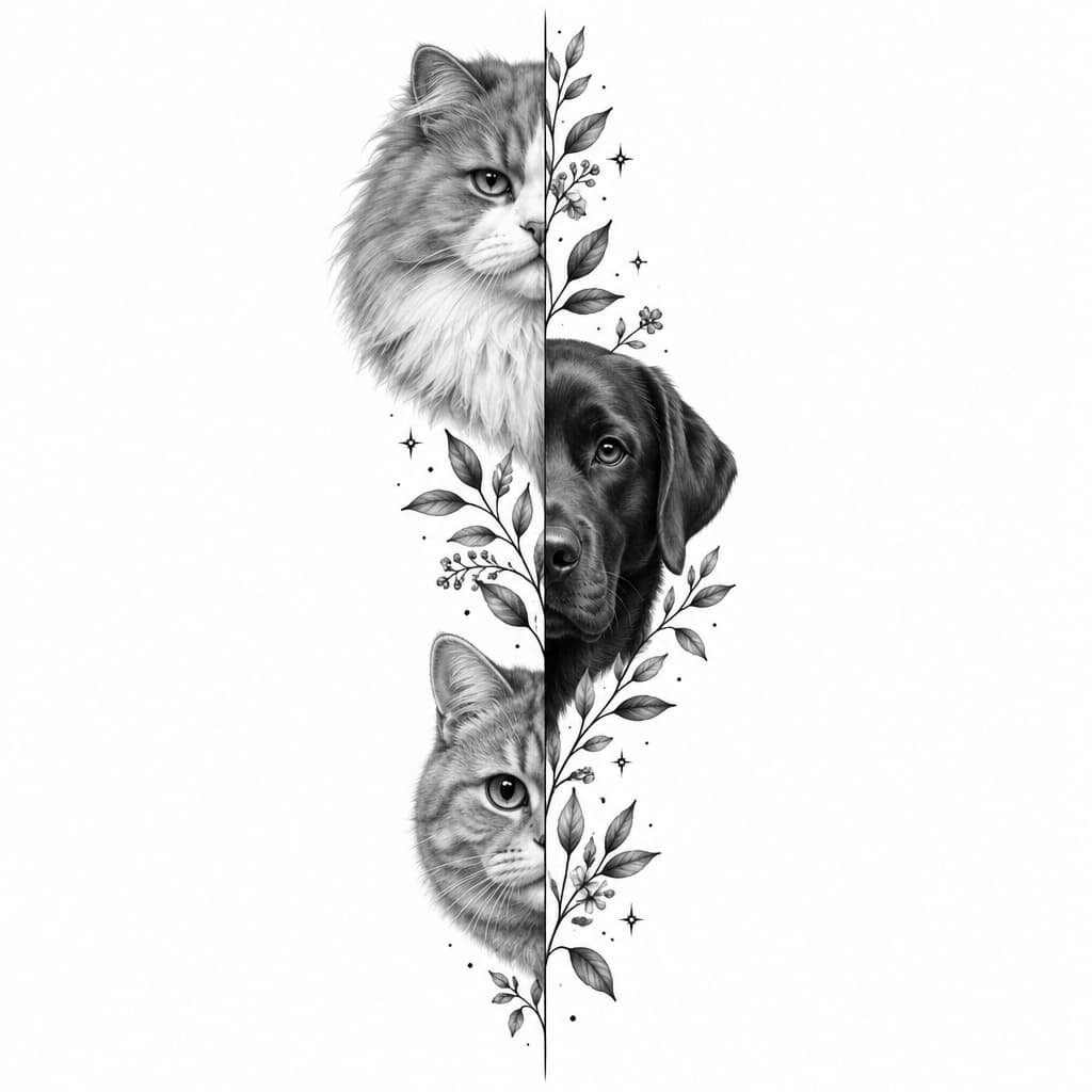 AI 生成的 Personalized black-and-grey tattoo with three realistic… 纹身设计